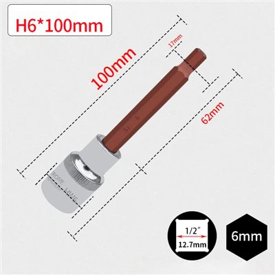 SOCKET BIT HEX 1/2" 6MM L100MM